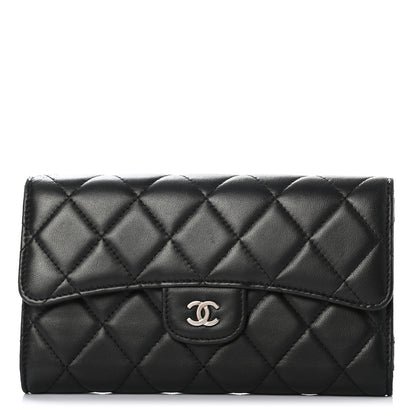 Chanel Lambskin Quilted Large Gusset Flap Wallet Black 1 of 8