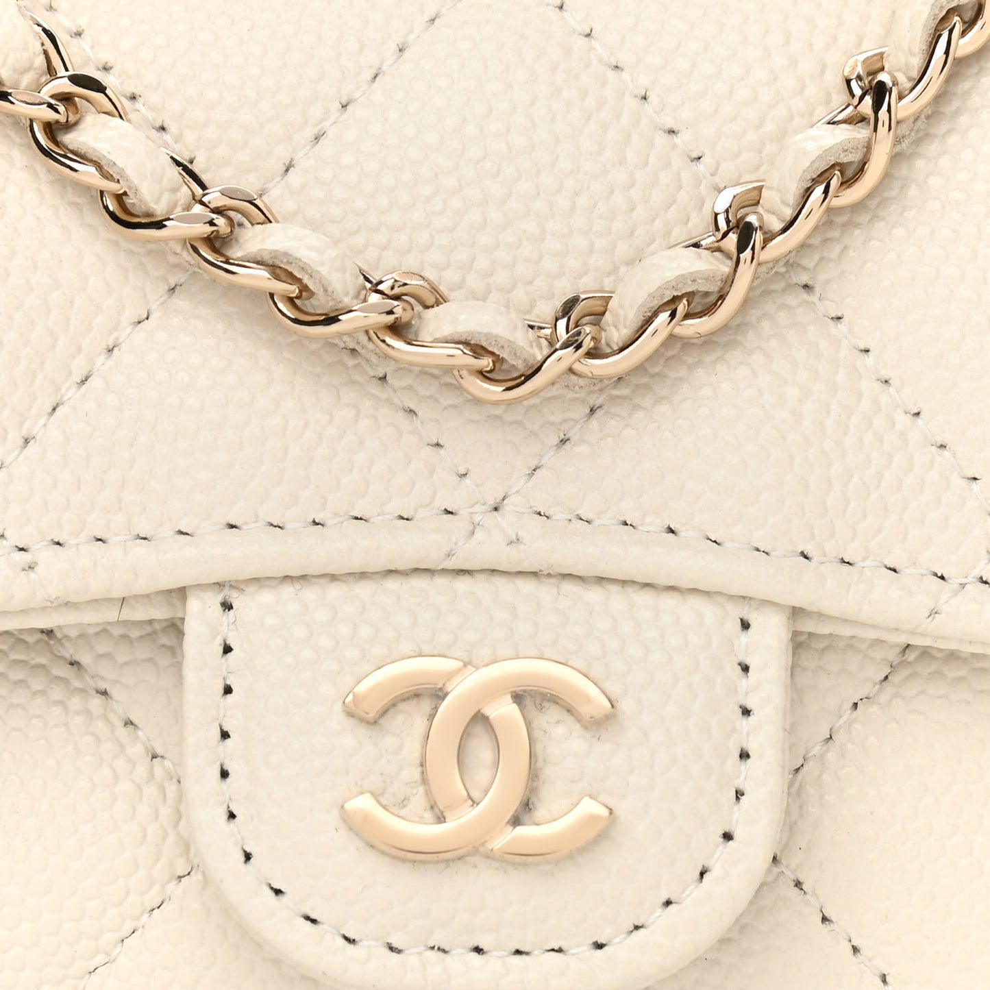 Caviar Quilted Mini Chain Belt Bag White