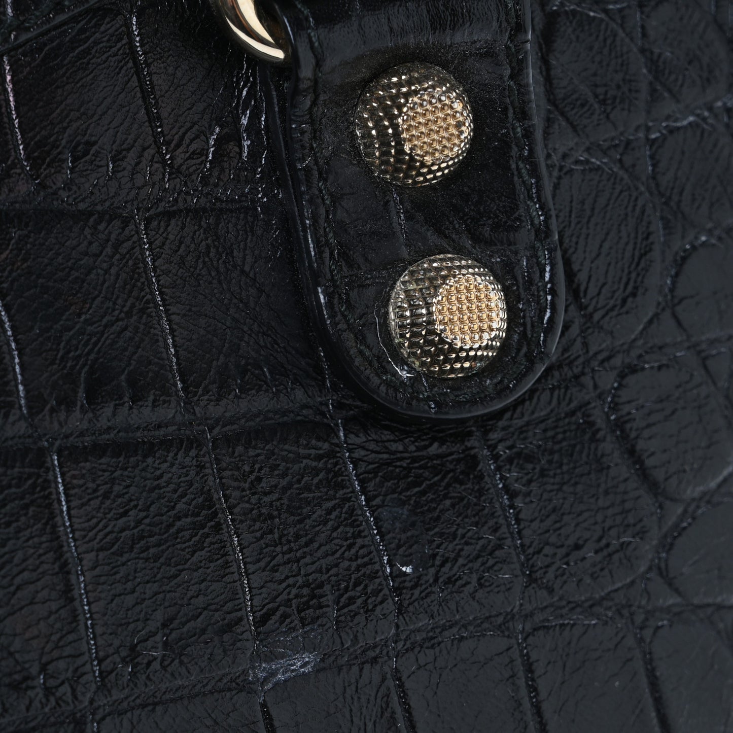 Calfskin Crocodile Embossed Giant 12 Gold Hardware City Black