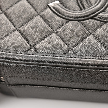 Chanel Metallic Caviar Quilted Medium CC Filigree Vanity Case Dark Silver 11 of 12