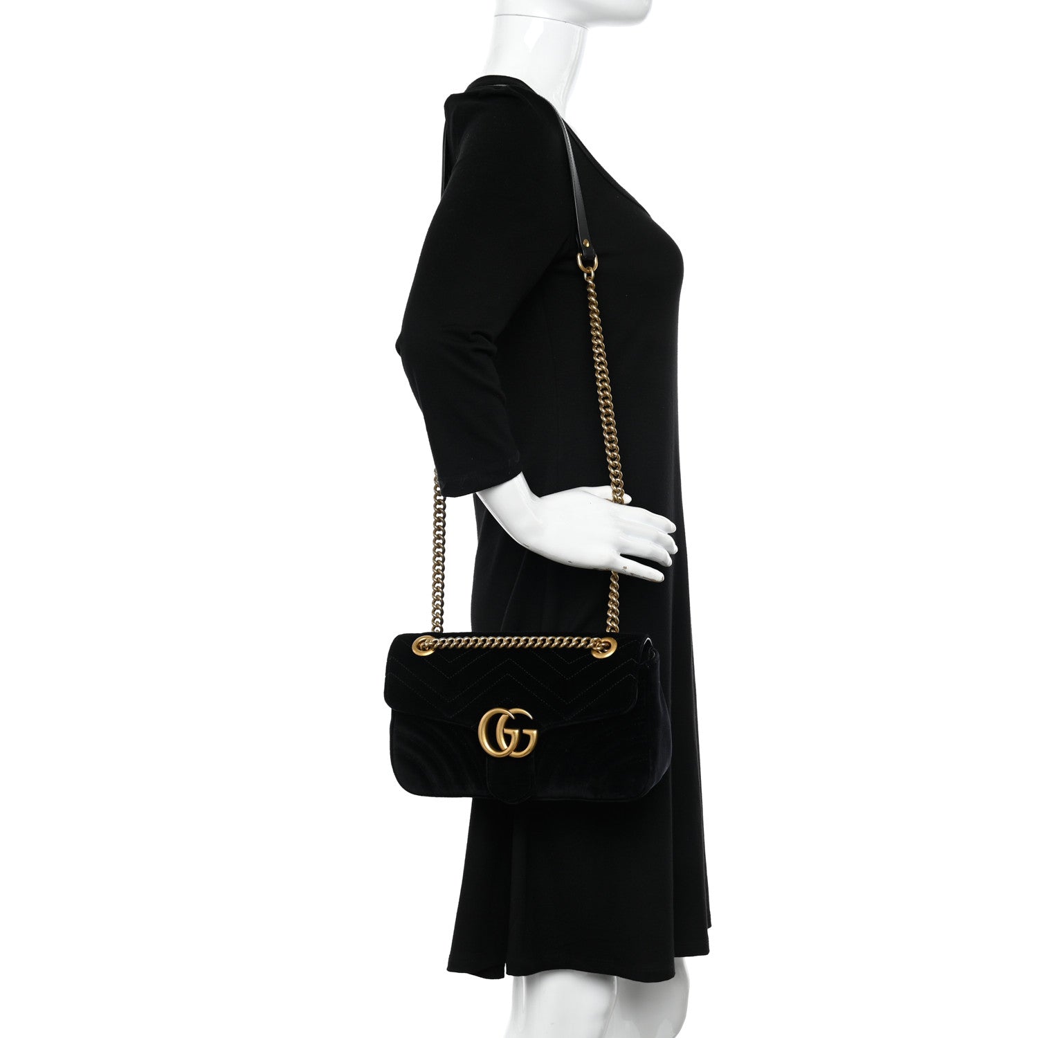 Gucci Velvet Matelasse Small GG Marmont Shoulder Bag Black 2 of 10