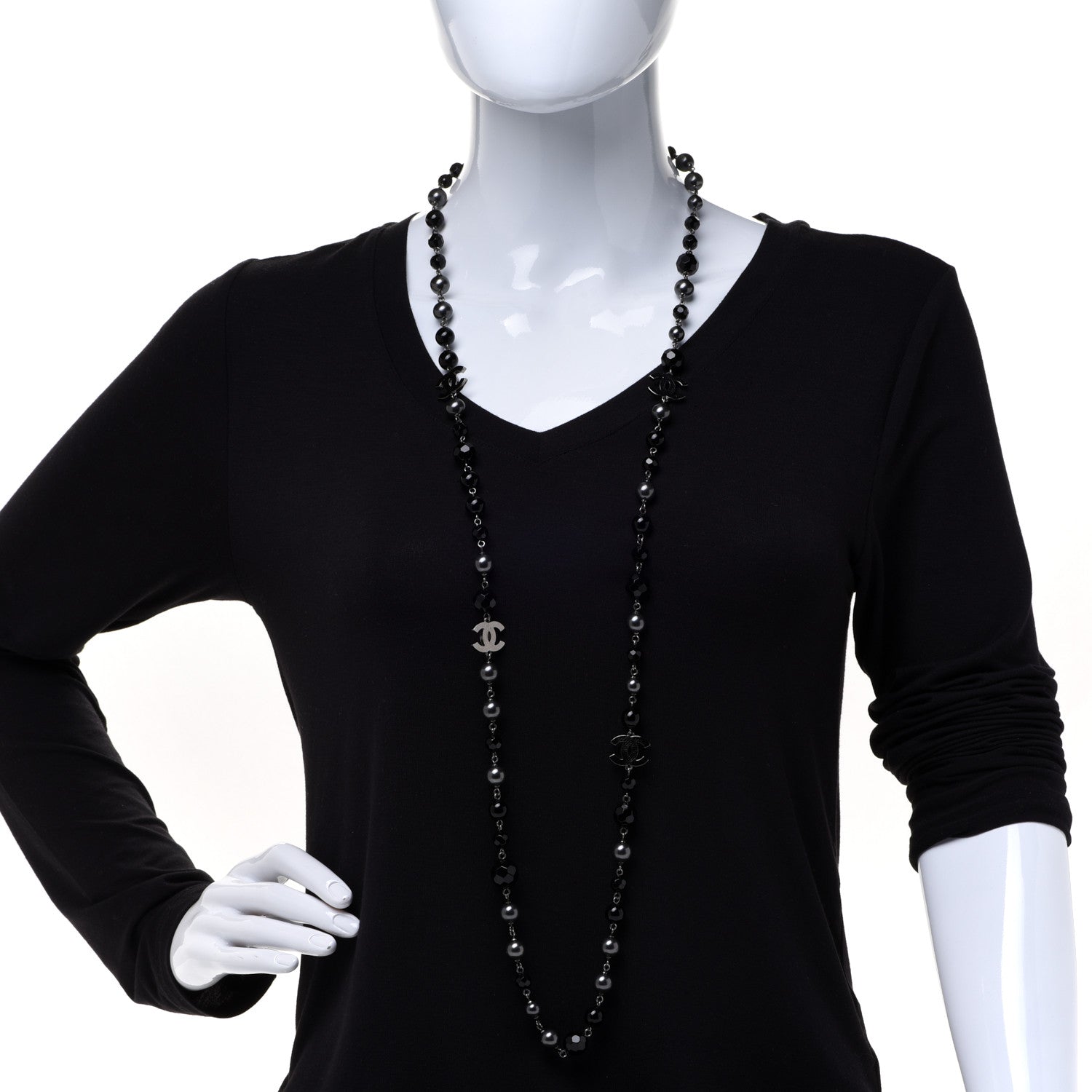 Chanel Ruthenium Pearl Beaded CC Long Necklace Black 2 of 5