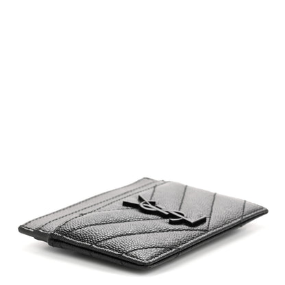 Saint Laurent Grain De Poudre Matelasse Chevron Monochrome Monogram Credit Card Case Black 4 of 10
