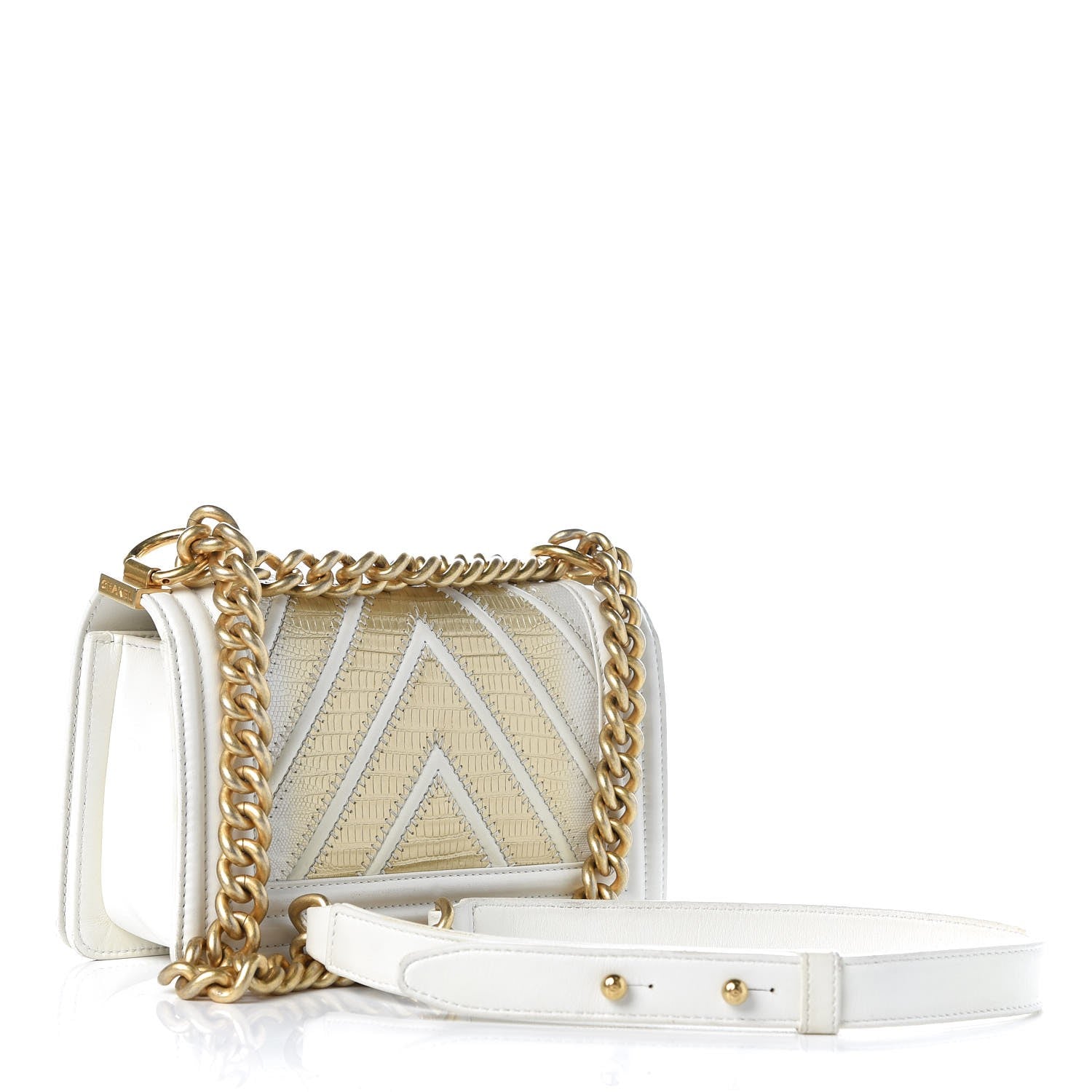 Chanel Lizard Chevron Small Boy Flap White Gold 3 of 11
