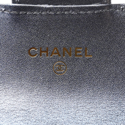 Chanel Metallic Lambskin Quilted Flap Card Holder Wallet Dark Blue 6 of 9