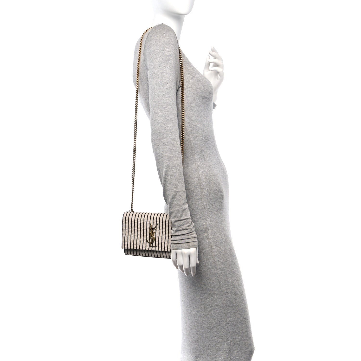 Saint Laurent Canvas Small Striped Kate Satchel Grigio Multicolor 2 of 12