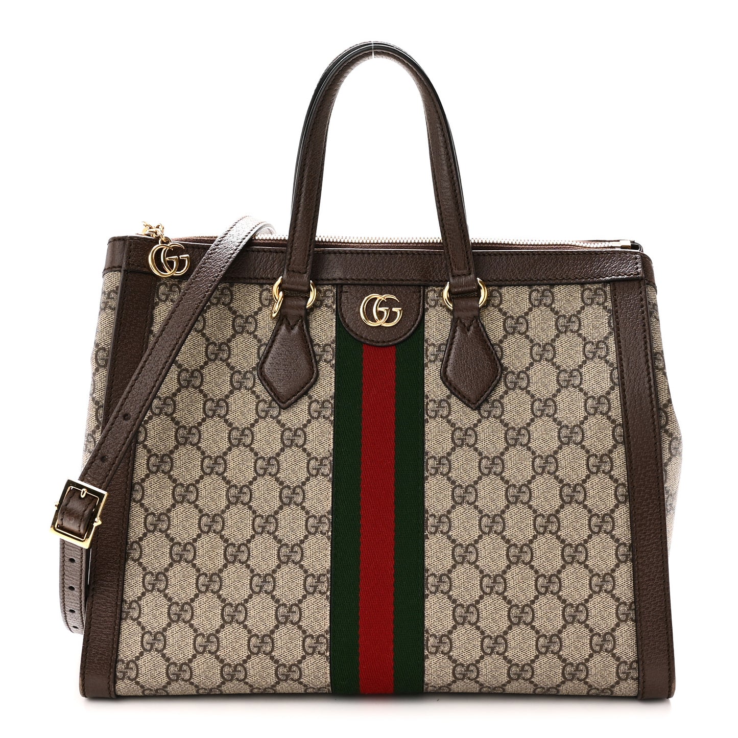 GG Supreme Monogram Web Medium Ophidia Tote Bag Brown