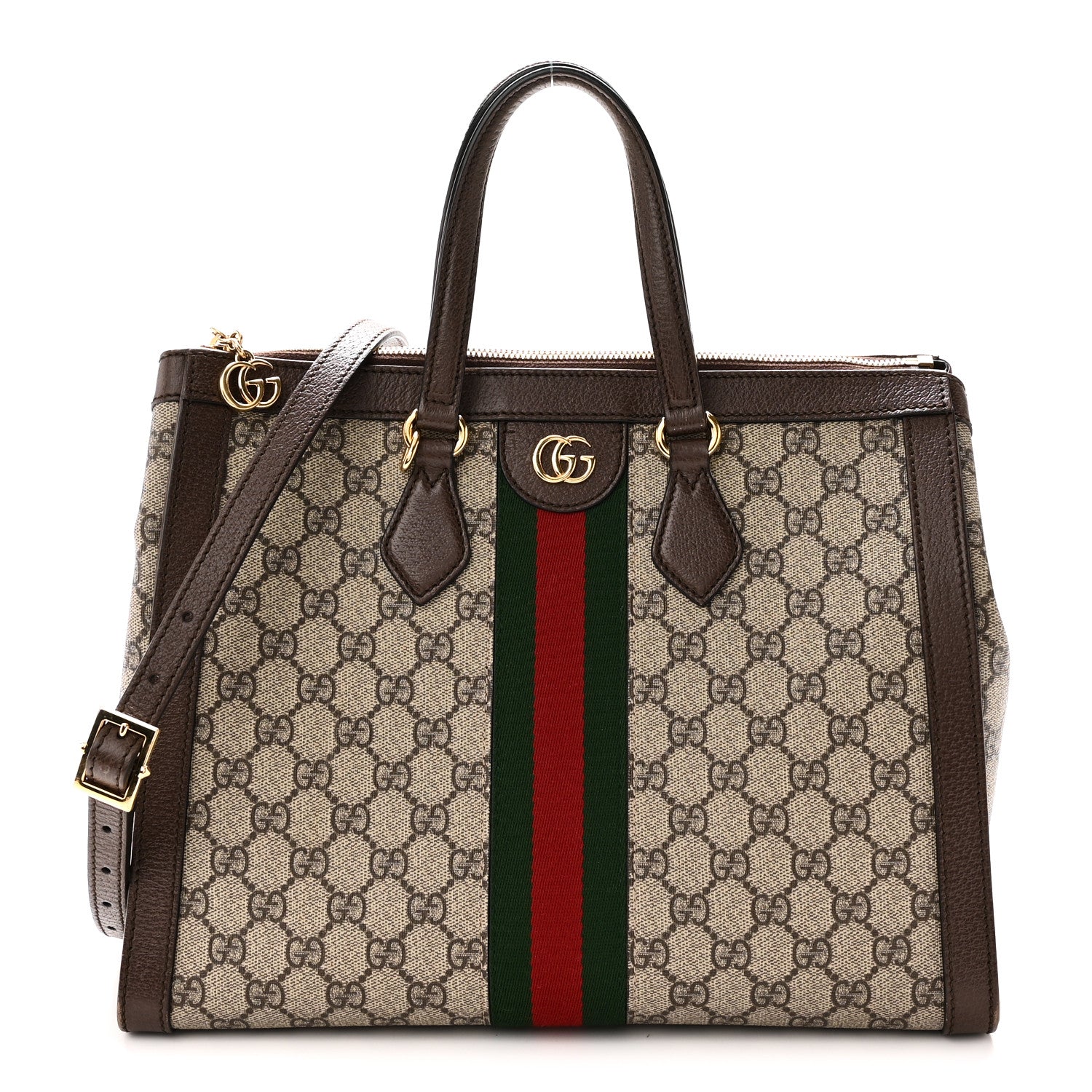 Gucci GG Supreme Monogram Web Medium Ophidia Tote Bag Brown 1 of 10