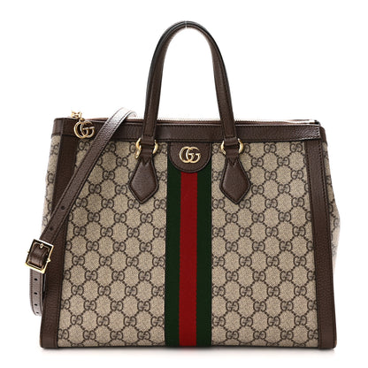 Gucci GG Supreme Monogram Web Medium Ophidia Tote Bag Brown 1 of 10