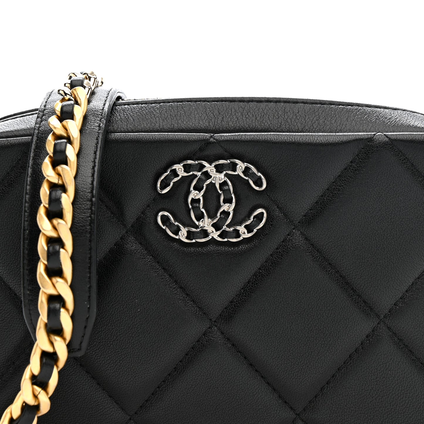Goatskin Quilted Chanel 19 Camera Crossbody Case Black