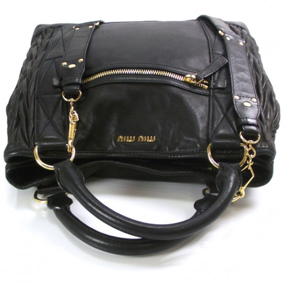 Miu Miu Leather Plisse Tote Black 7 of 13