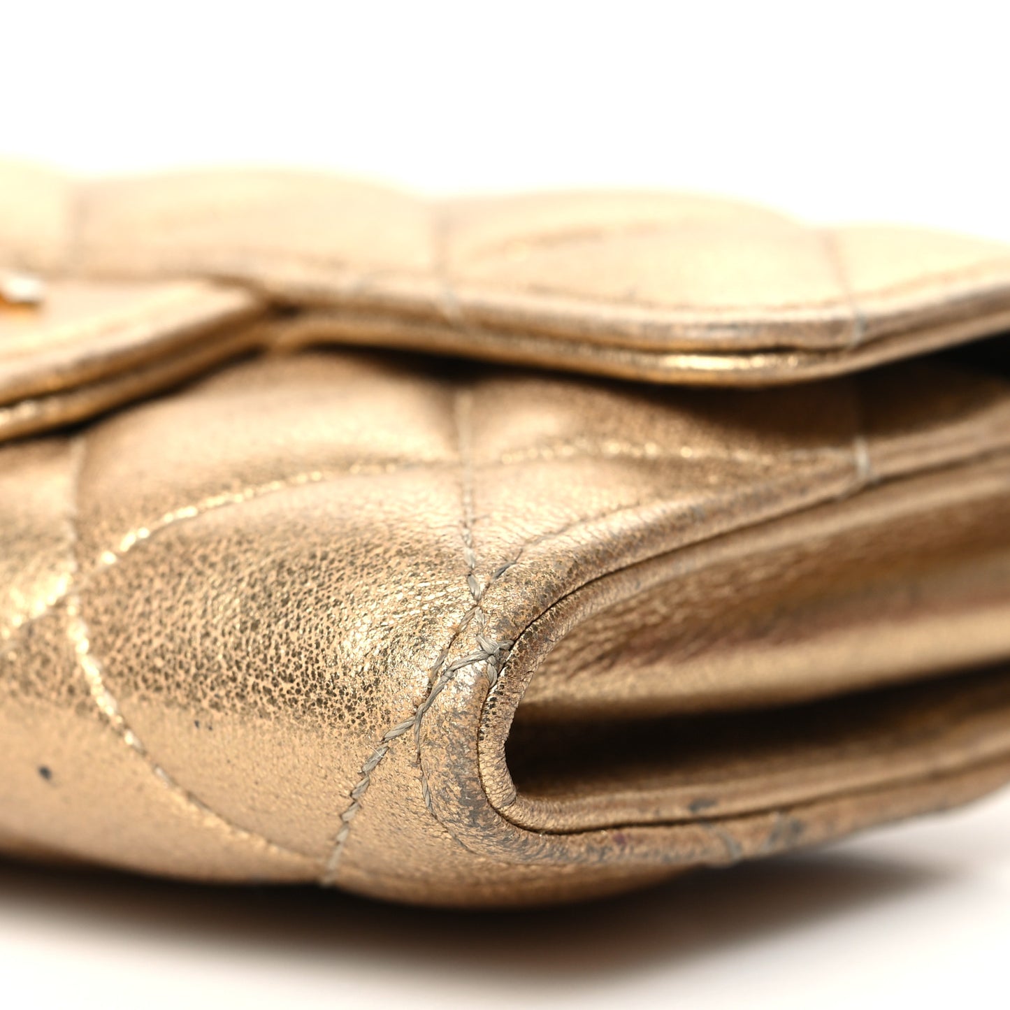 Metallic Lambskin Quilted Flap Card Holder Wallet Gold