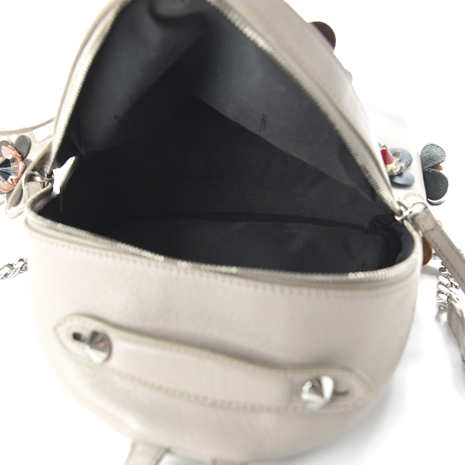 Fendi Vitello Dolce Flowerland Studded Mini Backpack Grigio Polvere Multicolor 4 of 13