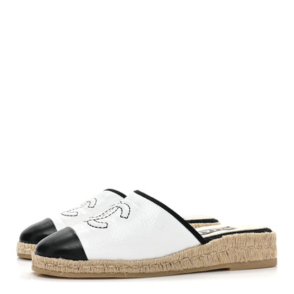Chanel Crumpled Goatskin CC Espadrille Mules 35 White Black 3 of 10