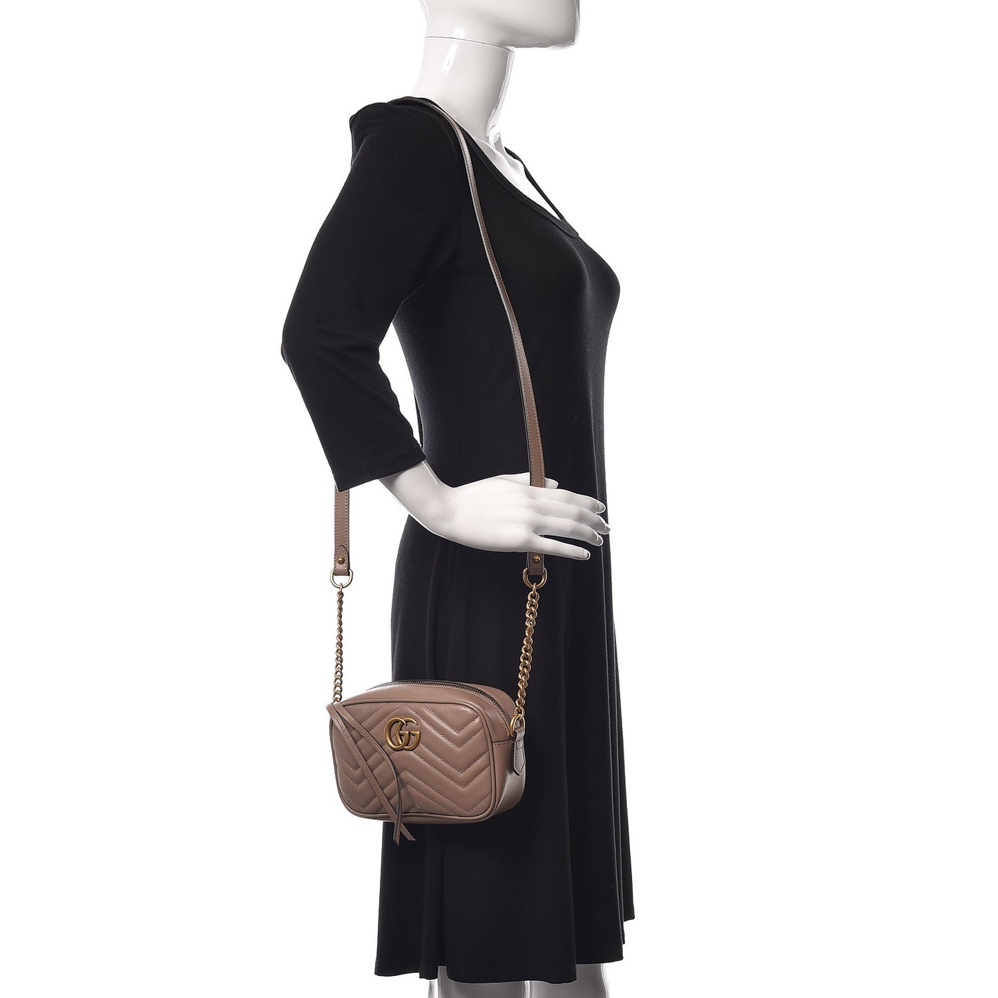 Calfskin Matelasse Mini GG Marmont Chain Shoulder Bag Nude