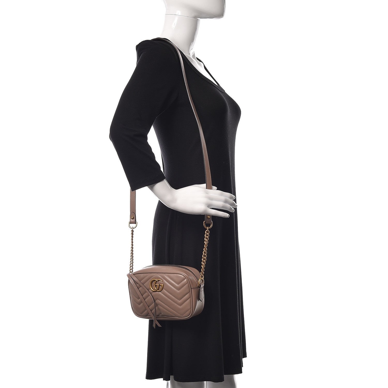 Gucci Calfskin Matelasse Mini GG Marmont Chain Shoulder Bag Nude 2 of 12