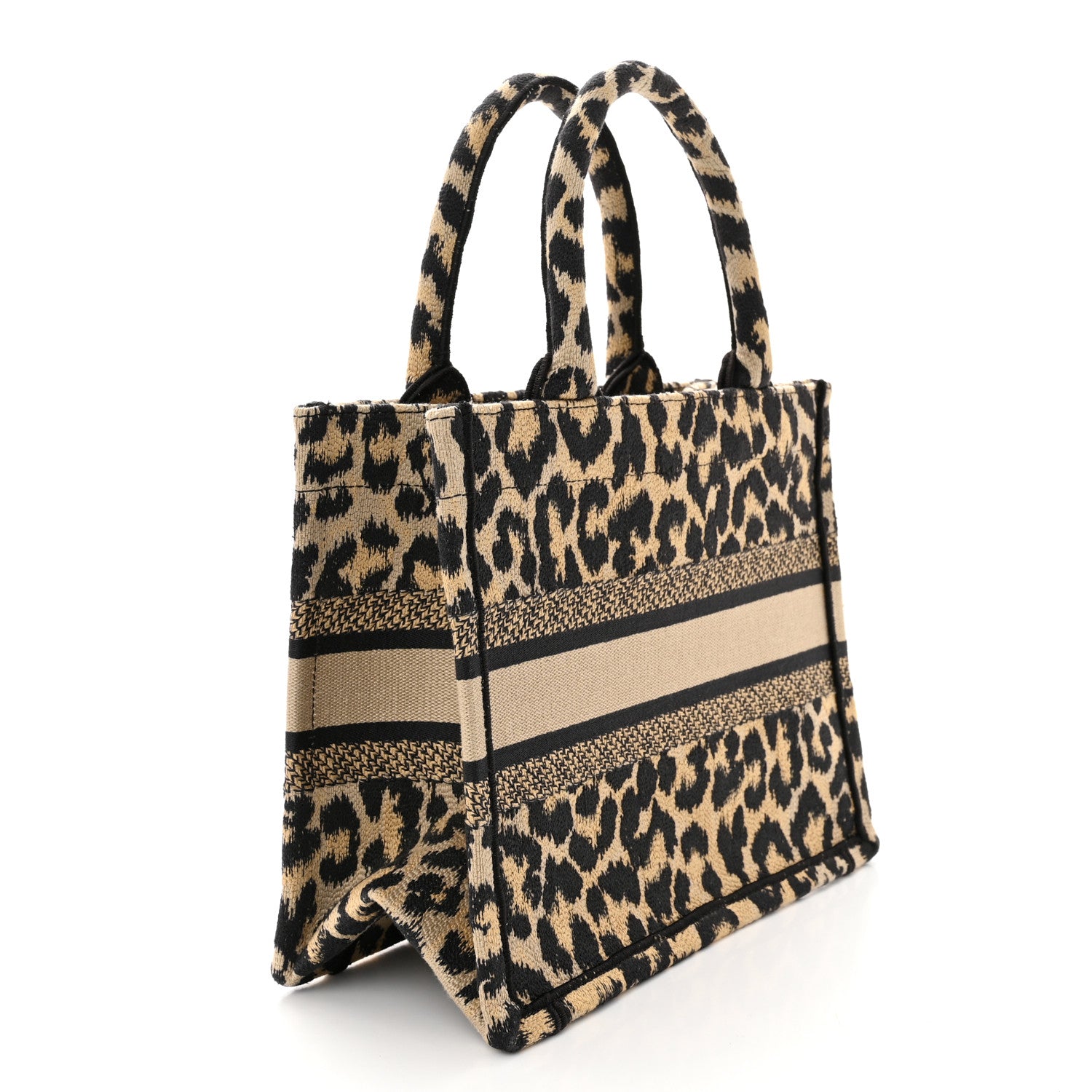 Christian Dior Canvas Mizza Embroidered Small Leopard Book Tote Beige 3 of 10