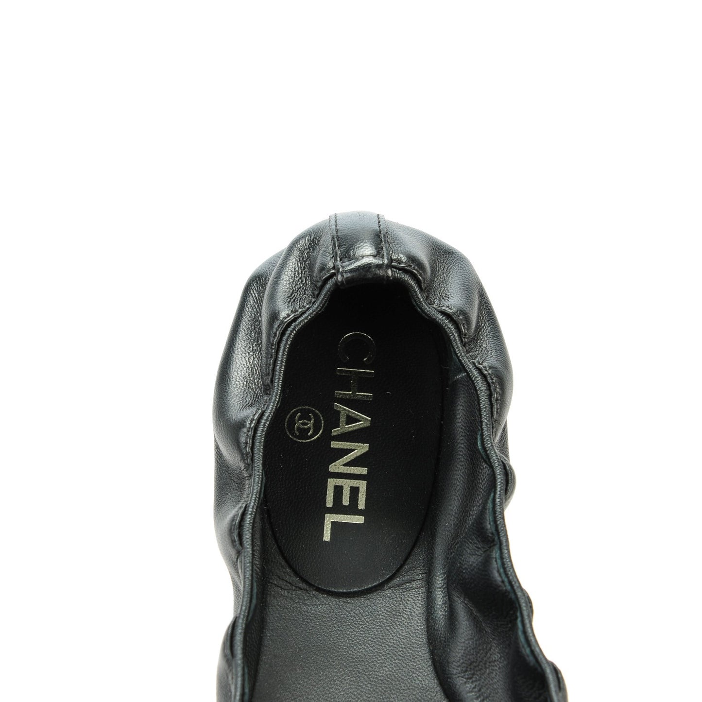 Lambskin Elastic Camellia Ballerina Flats 38 Black