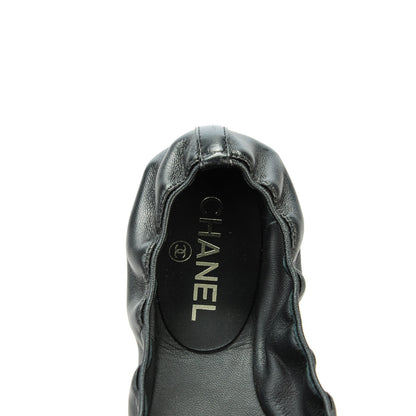 Chanel Lambskin Elastic Camellia Ballerina Flats 38 Black 7 of 8