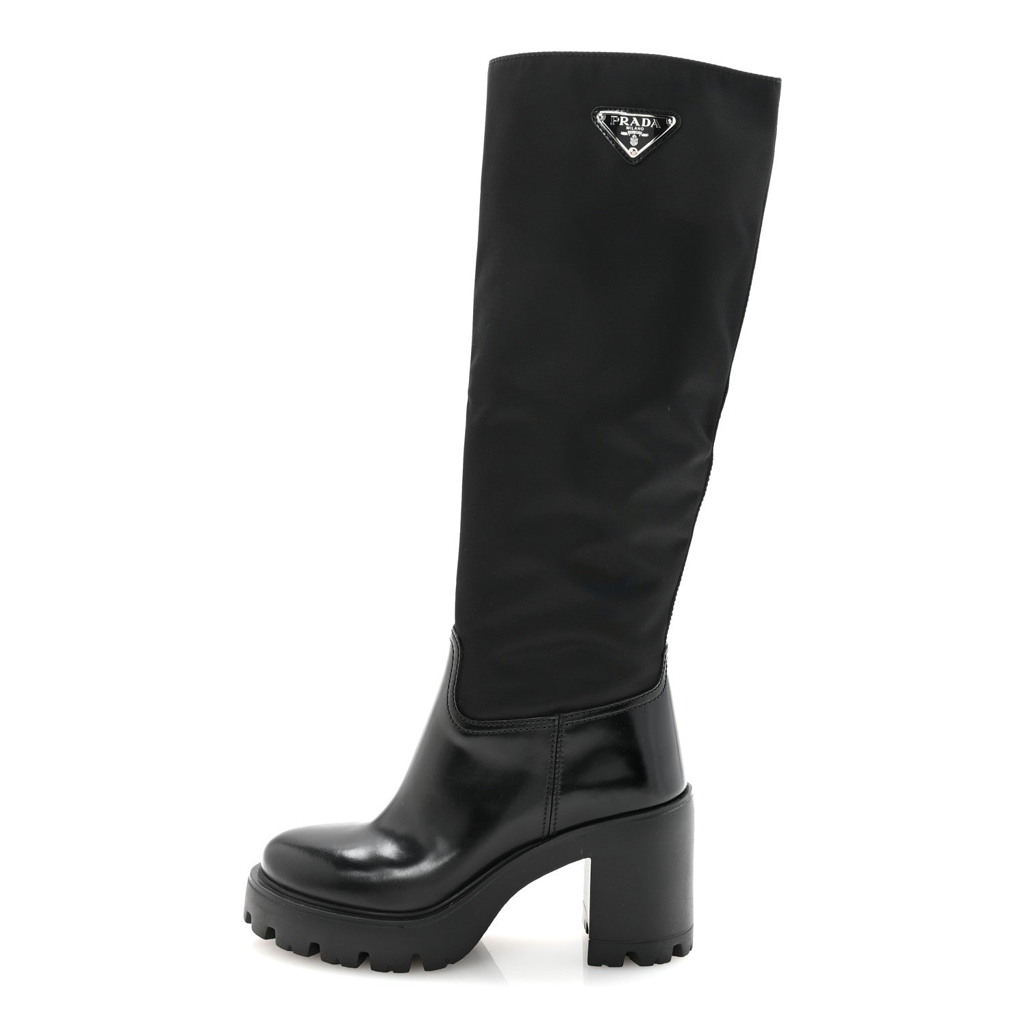 Prada Spazzolato Re-Nylon Metal Triangle Logo 90mm Tall Boots 36 Black 1 of 10