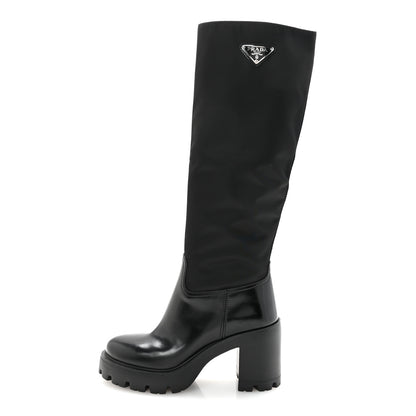 Prada Spazzolato Re-Nylon Metal Triangle Logo 90mm Tall Boots 36 Black 1 of 10