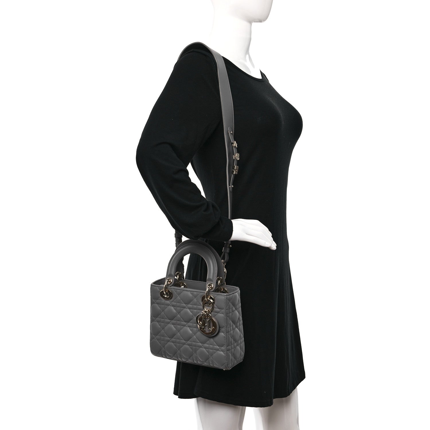 Christian Dior Lambskin Cannage Small My ABCDior Lady Dior Grey 2 of 11