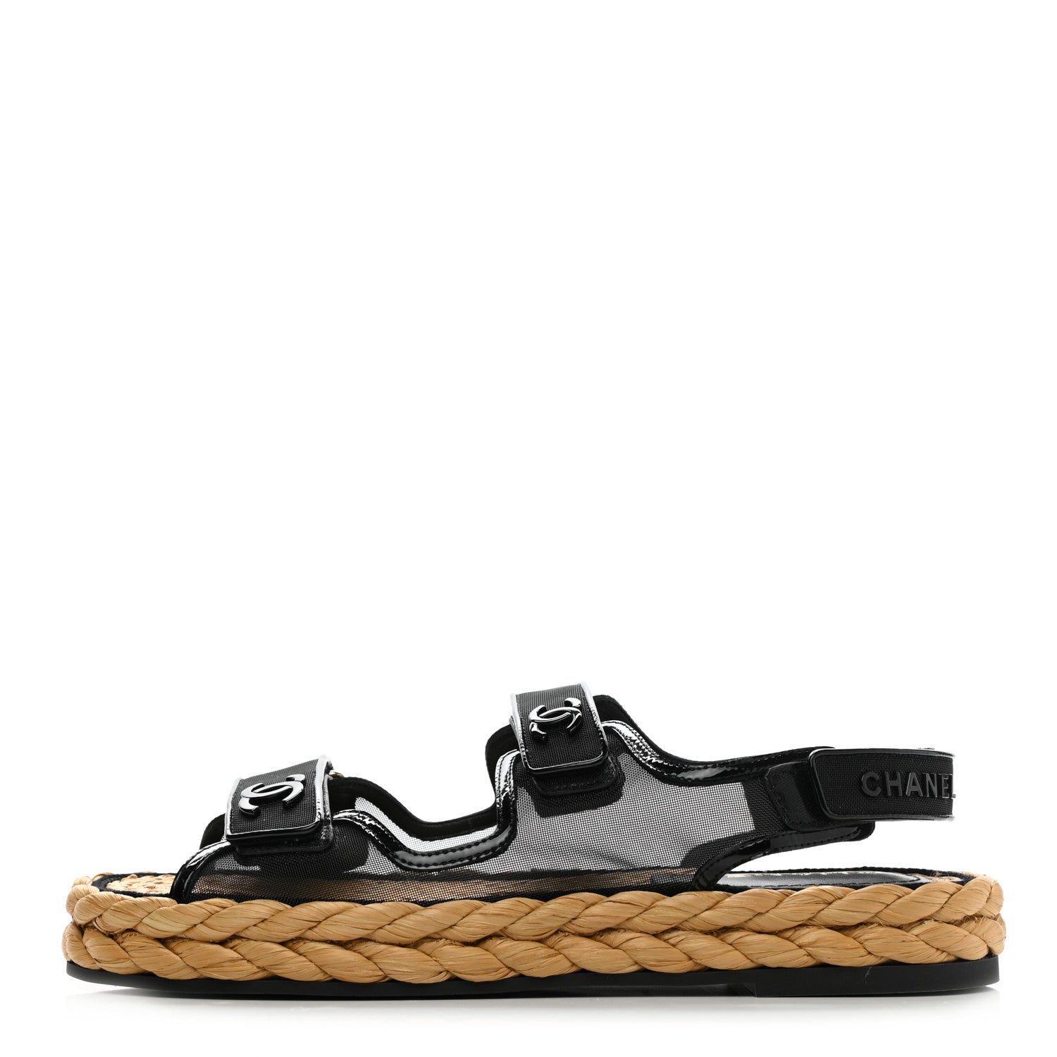 Chanel Mesh Patent Calfskin Velcro Dad Sandals 41 Black 1 of 10