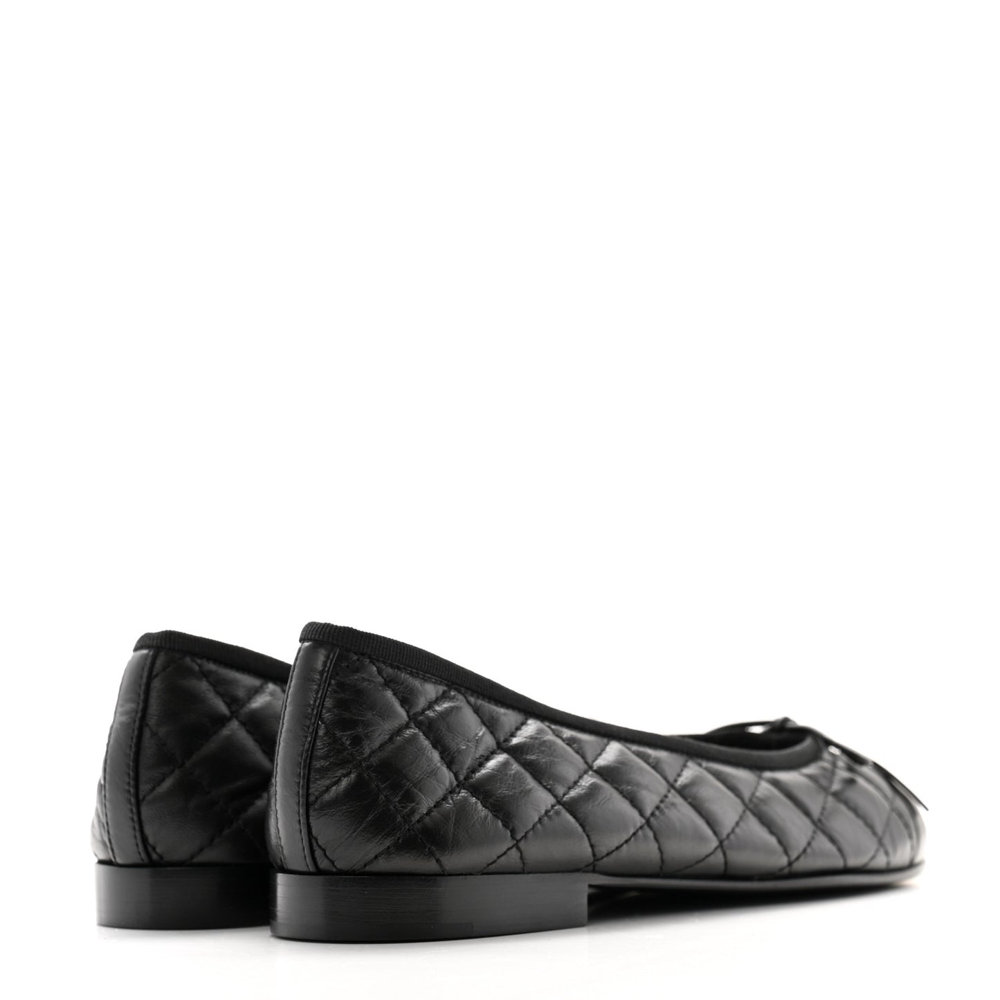 Aged Calfskin Quilted CC Cap Toe Ballerina Flats 38.5 Black