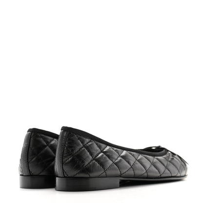 Chanel Aged Calfskin Quilted CC Cap Toe Ballerina Flats 38.5 Black 4 of 10