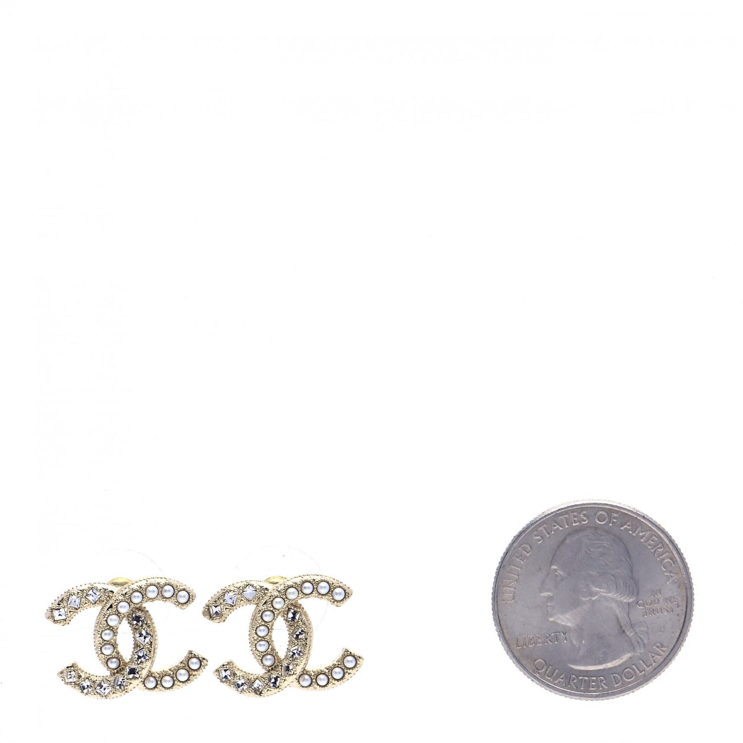 Crystal Pearl CC Earrings Gold