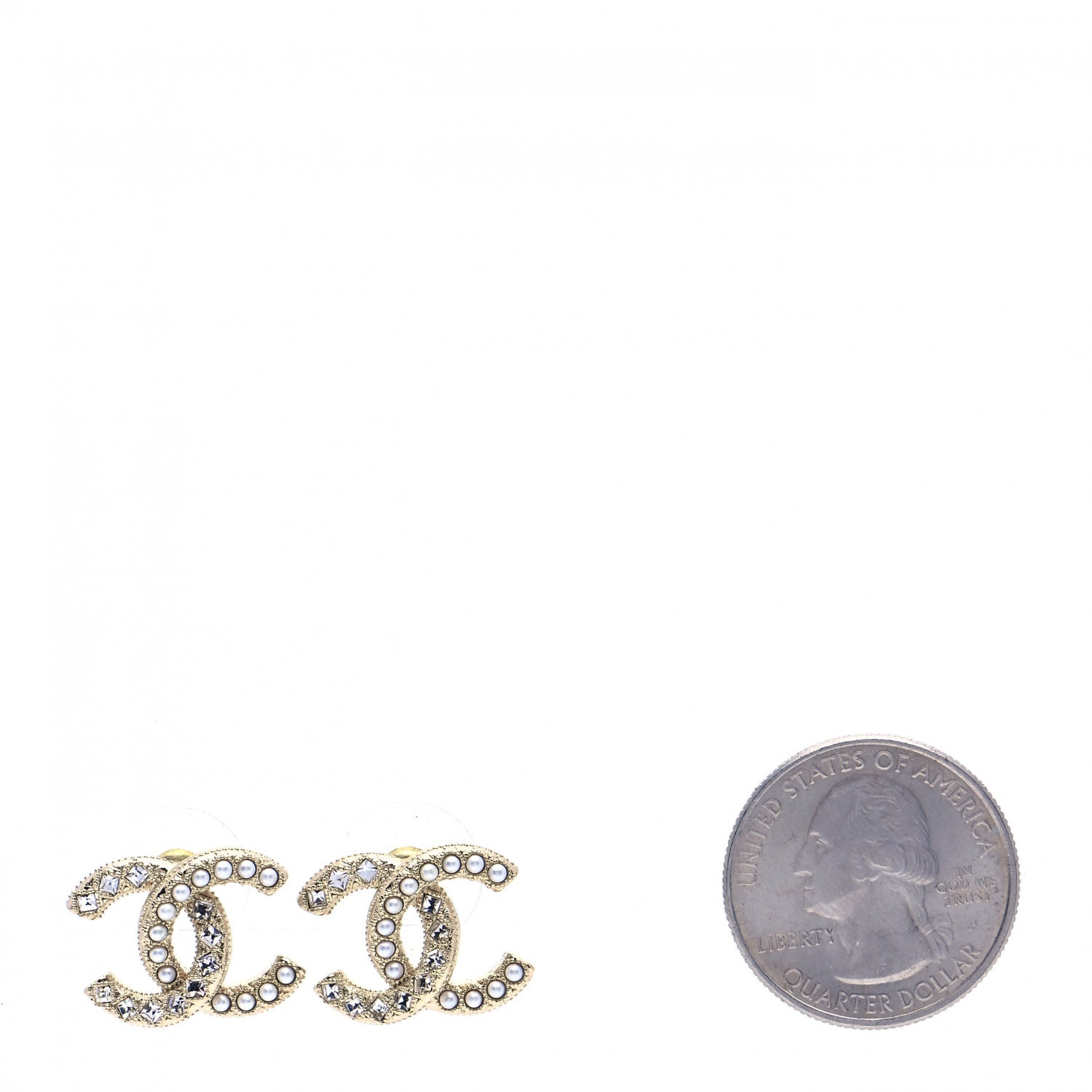 Chanel Crystal Pearl CC Earrings Gold 2 of 5