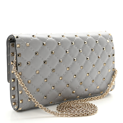 Valentino Garavani Lambskin Rockstud Spike Wallet on Chain Grey 3 of 9