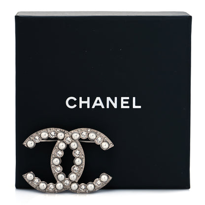 Chanel Pearl Crystal CC Brooch Silver 6 of 6