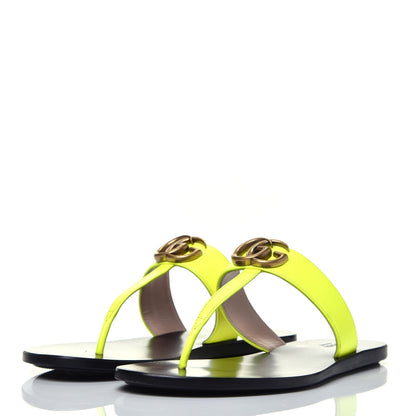 Gucci Calfskin GG Marmont Thong Sandals 38.5 Yellow Fluo 3 of 8
