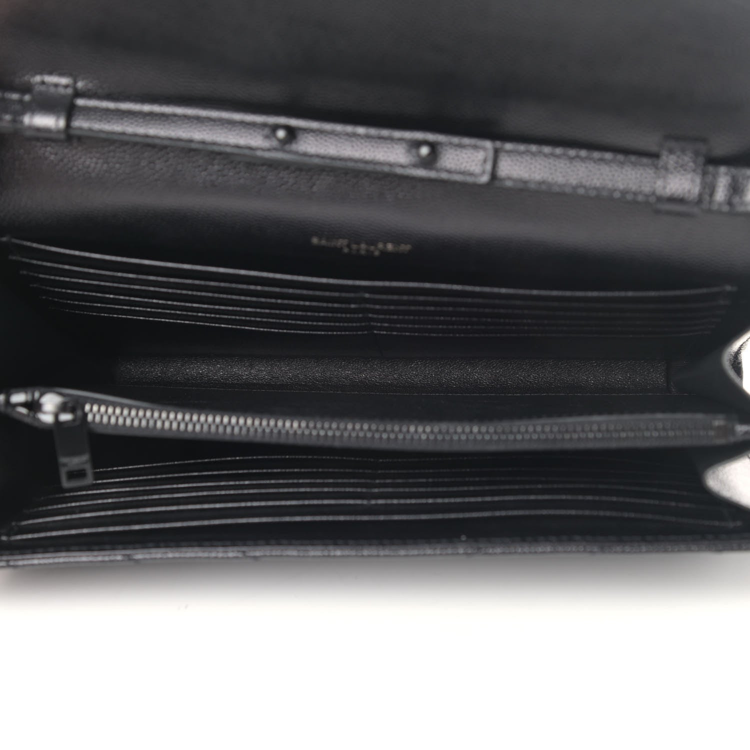 Saint Laurent Grain De Poudre Matelasse Chevron Monogram Chain Wallet Black 4 of 5