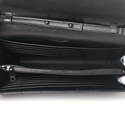Saint Laurent Grain De Poudre Matelasse Chevron Monogram Chain Wallet Black 4 of 5