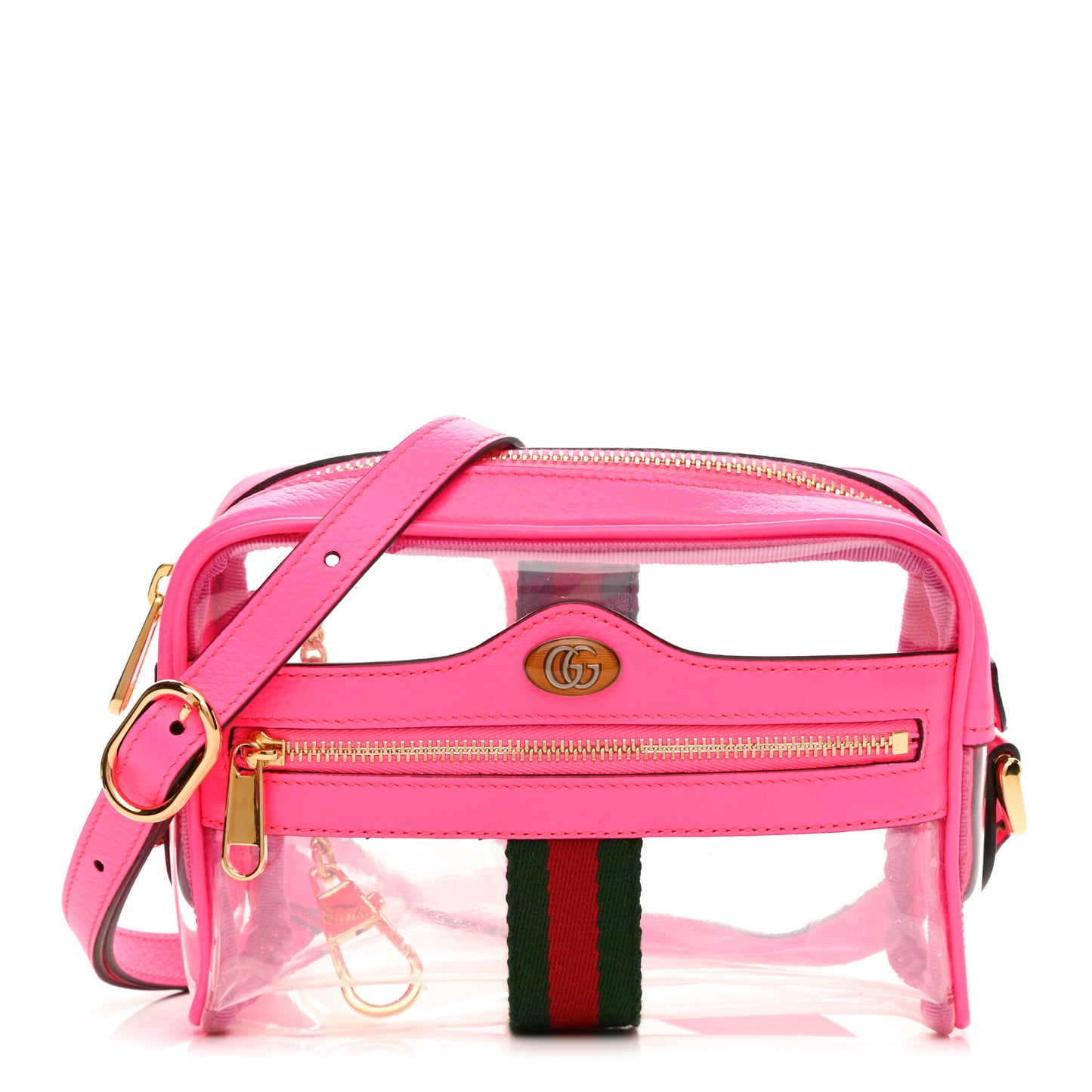 Vinyl Web Mini Ophidia Transparent Shoulder Bag Fluorescent Fuchsia