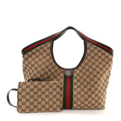 Gucci GG Monogram Web Large Giglio Tote Beige Brown 3 of 10