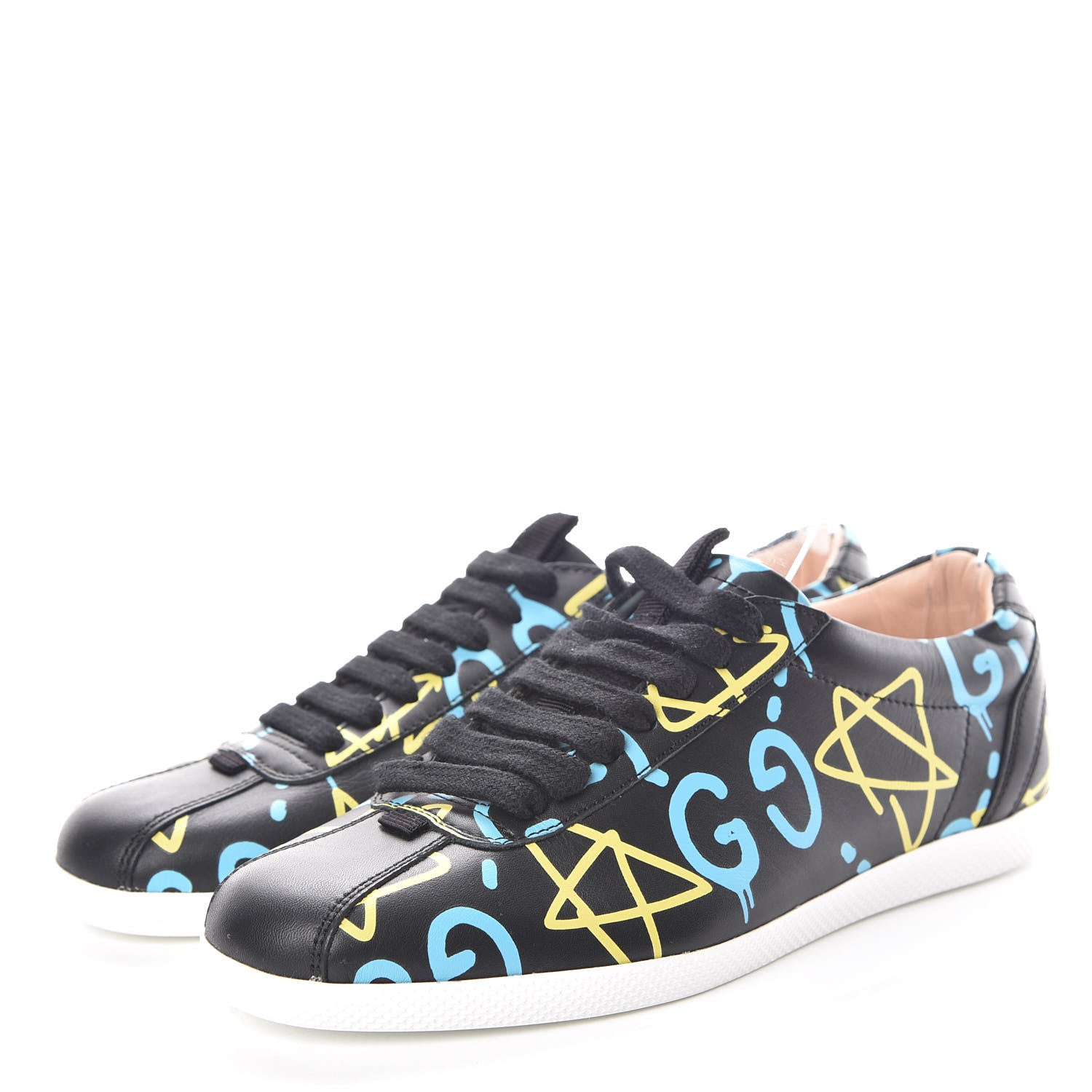 Gucci Calfskin GucciGhost Print Womens Low Top Sneakers 35.5 Black New Acquamarine 3 of 7