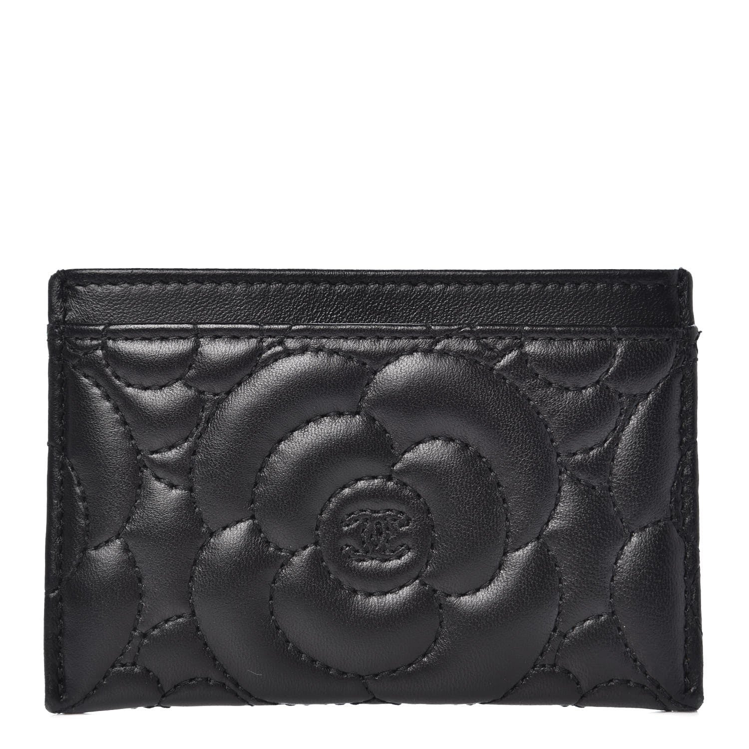 Chanel Lambskin Camellia Embossed Card Holder Black 1 of 9
