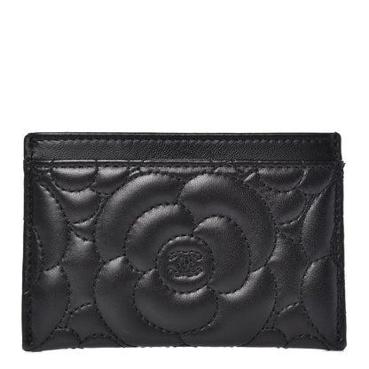 Chanel Lambskin Camellia Embossed Card Holder Black 1 of 9