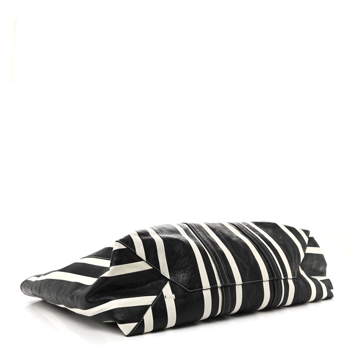 Balenciaga Agneau Arena Striped Patchwork East West Barbes Shopper Black White 4 of 12