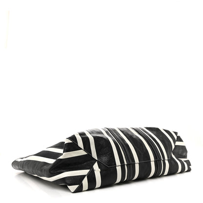 Balenciaga Agneau Arena Striped Patchwork East West Barbes Shopper Black White 4 of 12