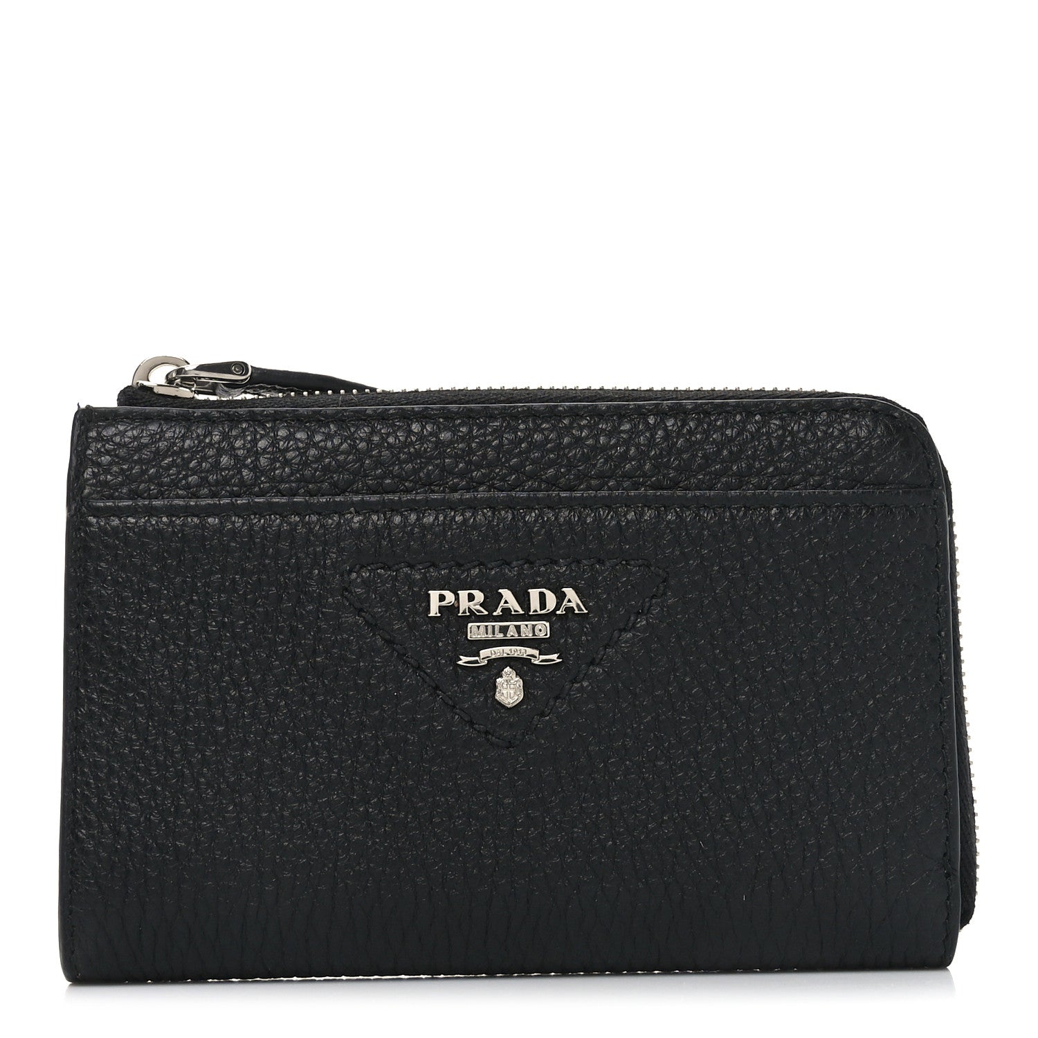 Prada Vitello Daino Triangle Zip Around Keychain Black 1 of 6