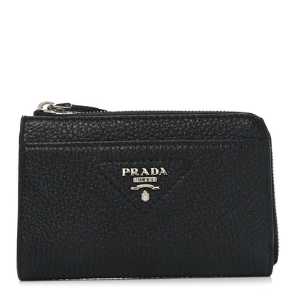 Prada Vitello Daino Triangle Zip Around Keychain Black 1 of 6