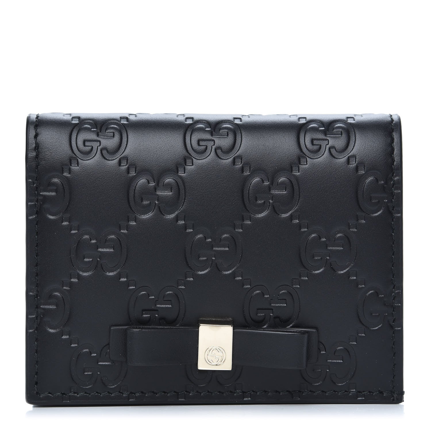 Gucci Guccissima Signature Bowy Card Case Wallet Black 1 of 7