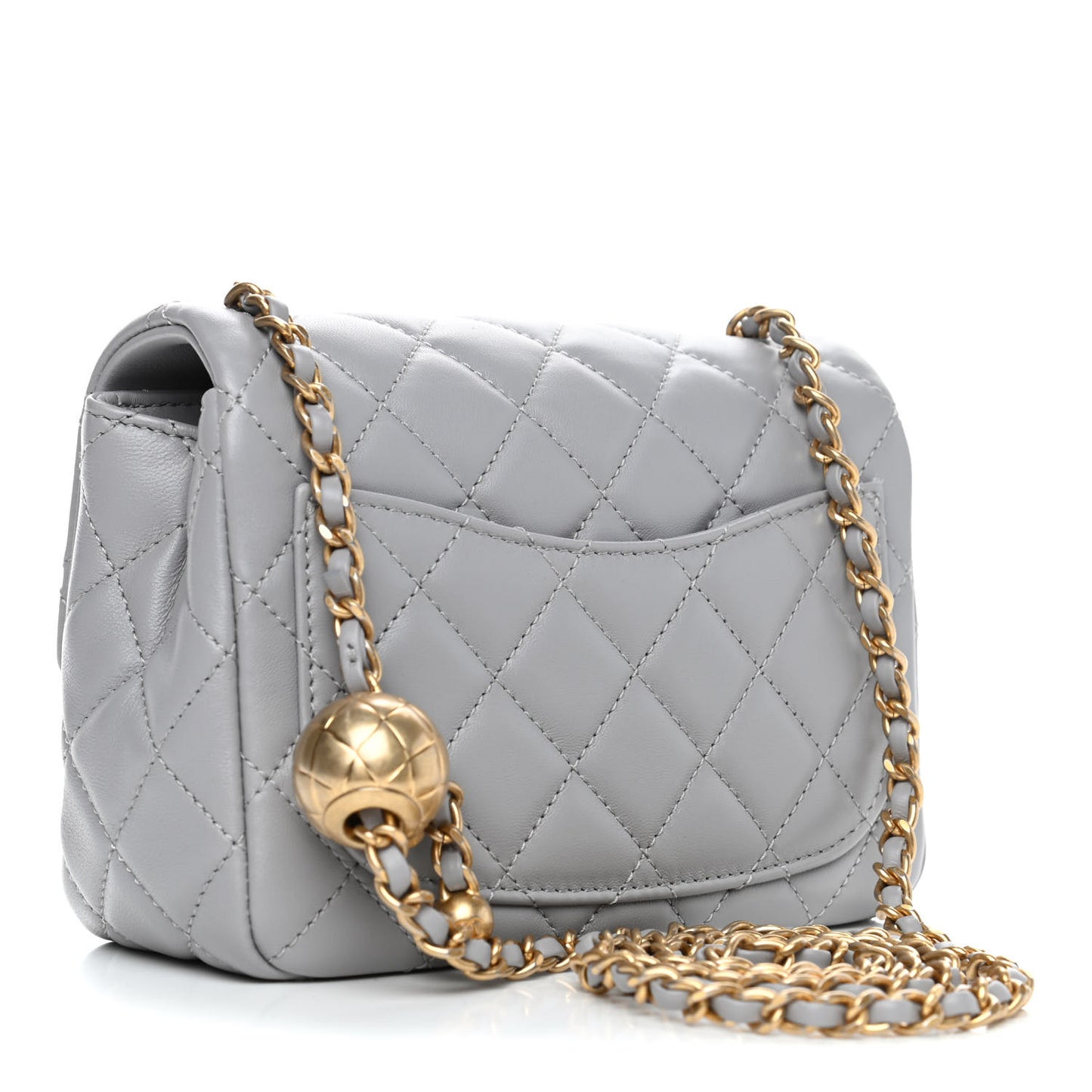 Lambskin Quilted Mini Pearl Crush Flap Light Grey