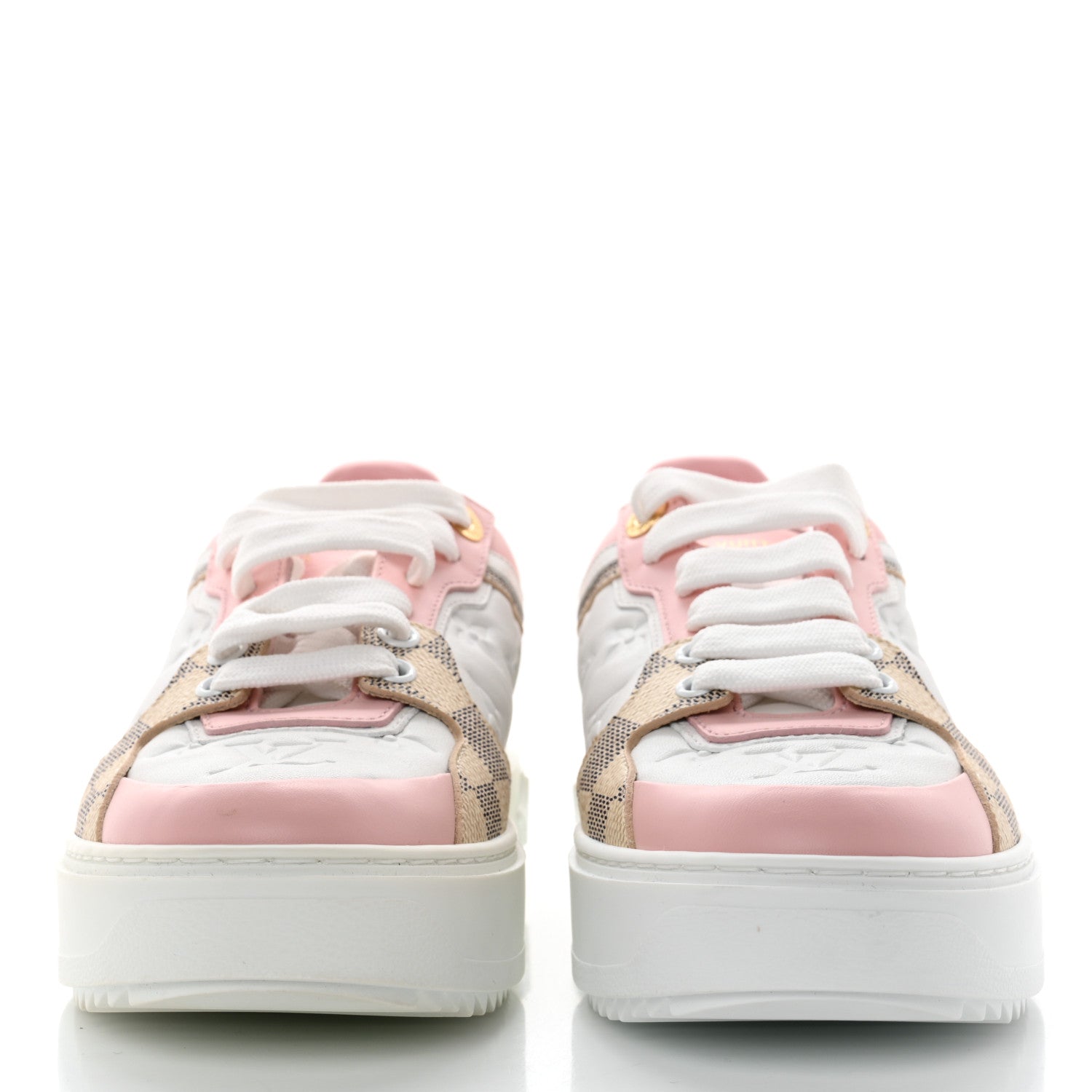 Louis Vuitton Monogram Embossed Calfskin Damier Azur Time Out Sneakers 38 Rose Clair Pink 2 of 10