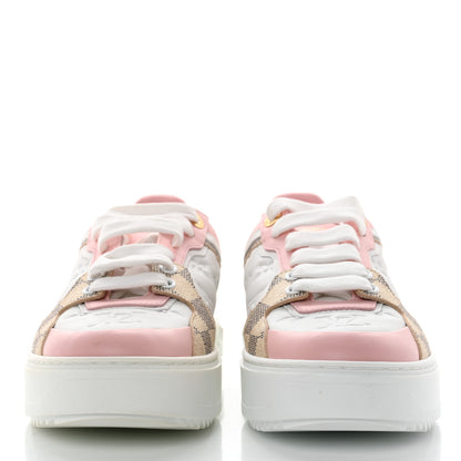 Louis Vuitton Monogram Embossed Calfskin Damier Azur Time Out Sneakers 38 Rose Clair Pink 2 of 10