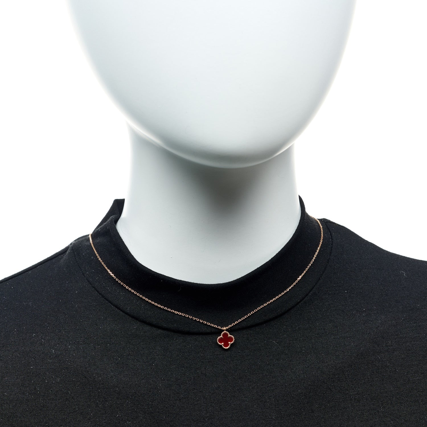 Van Cleef & Arpels 18K Rose Gold Carnelian Sweet Alhambra Pendant Necklace 2 of 6